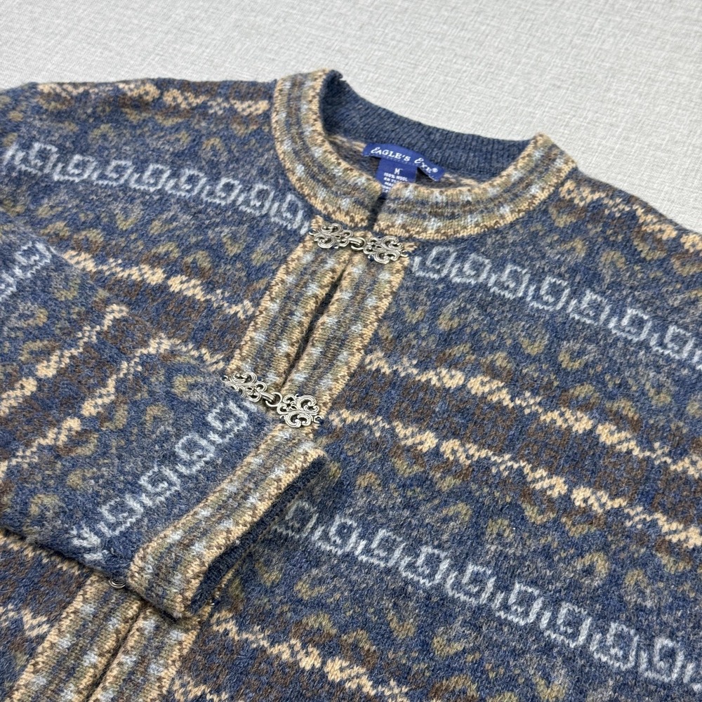Eagles Eye Fair Isle Nordic Sweater Cardigan Womens Medium Blue Clasp‎ Button